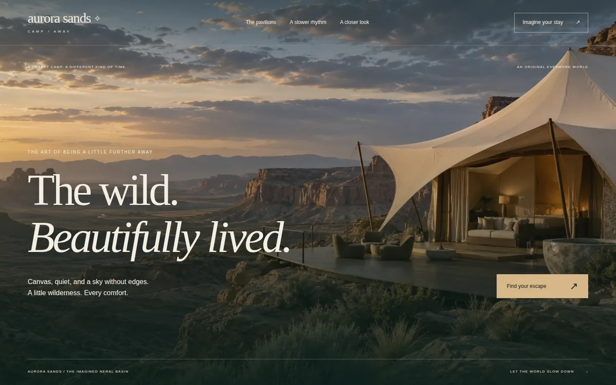 The Aurora Sands opening composed for a desktop screen